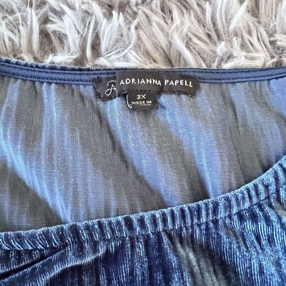 Adrianna Papell Blouse Top Size 3X Blue Velvet Ribbed Stretch Scoop Neck - Picture 3 of 10